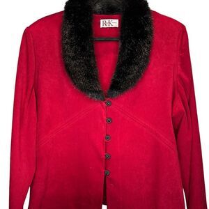 Vintage R&K Originals Red Jacket With Faux Fur Collar size L